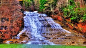 Preview wallpaper waterfall, river, trees, landscape, hdr