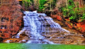 Preview wallpaper waterfall, river, trees, landscape, hdr