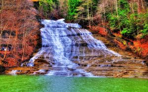 Preview wallpaper waterfall, river, trees, landscape, hdr