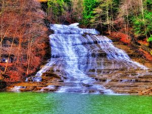 Preview wallpaper waterfall, river, trees, landscape, hdr