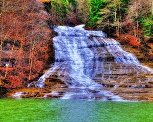 Preview wallpaper waterfall, river, trees, landscape, hdr