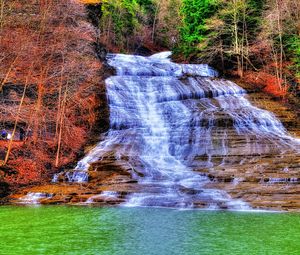 Preview wallpaper waterfall, river, trees, landscape, hdr