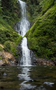 Preview wallpaper waterfall, river, water, moss, greenery