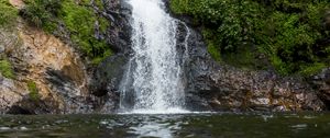 Preview wallpaper waterfall, river, water, moss, greenery