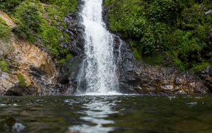 Preview wallpaper waterfall, river, water, moss, greenery