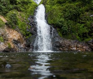 Preview wallpaper waterfall, river, water, moss, greenery