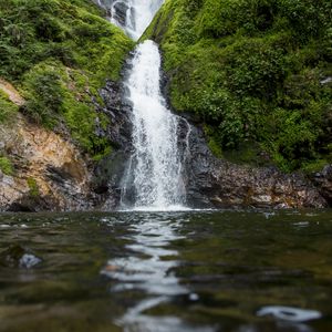 Preview wallpaper waterfall, river, water, moss, greenery