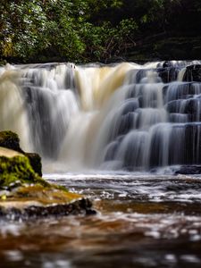 Preview wallpaper waterfall, river, water, stream, landscape, nature