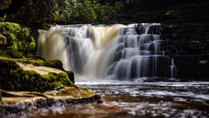 Preview wallpaper waterfall, river, water, stream, landscape, nature