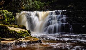 Preview wallpaper waterfall, river, water, stream, landscape, nature