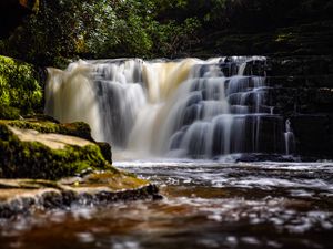 Preview wallpaper waterfall, river, water, stream, landscape, nature