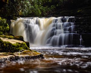 Preview wallpaper waterfall, river, water, stream, landscape, nature