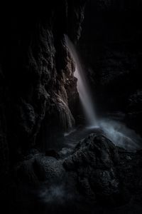 Preview wallpaper waterfall, rock, cave, dark