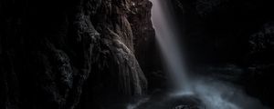 Preview wallpaper waterfall, rock, cave, dark