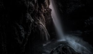 Preview wallpaper waterfall, rock, cave, dark