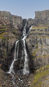 Preview wallpaper waterfall, rock, cliff, relief, landscape