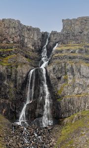 Preview wallpaper waterfall, rock, cliff, relief, landscape