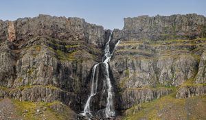 Preview wallpaper waterfall, rock, cliff, relief, landscape