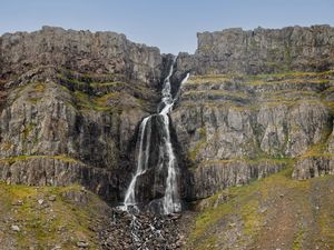 Preview wallpaper waterfall, rock, cliff, relief, landscape