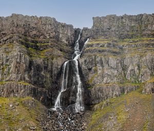 Preview wallpaper waterfall, rock, cliff, relief, landscape