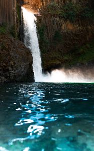 Preview wallpaper waterfall, rock, cliff, stone, water, spray