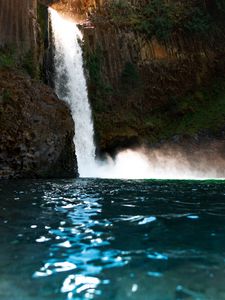 Preview wallpaper waterfall, rock, cliff, stone, water, spray