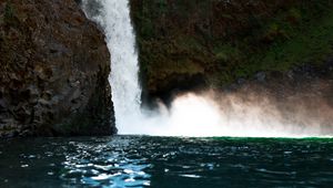 Preview wallpaper waterfall, rock, cliff, stone, water, spray