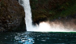 Preview wallpaper waterfall, rock, cliff, stone, water, spray