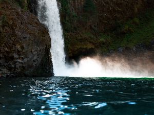 Preview wallpaper waterfall, rock, cliff, stone, water, spray