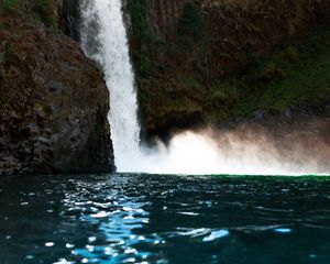 Preview wallpaper waterfall, rock, cliff, stone, water, spray