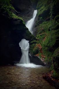 Preview wallpaper waterfall, rock, cliff, water, stream