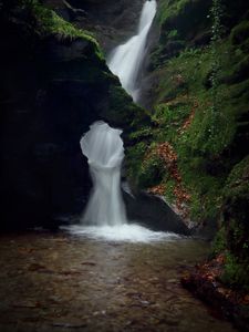 Preview wallpaper waterfall, rock, cliff, water, stream