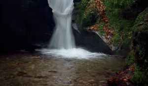 Preview wallpaper waterfall, rock, cliff, water, stream