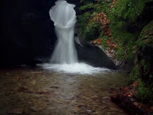 Preview wallpaper waterfall, rock, cliff, water, stream