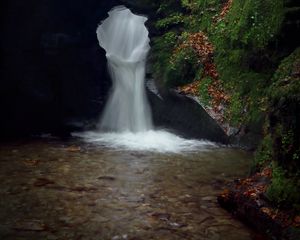 Preview wallpaper waterfall, rock, cliff, water, stream