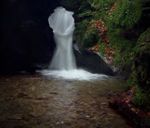 Preview wallpaper waterfall, rock, cliff, water, stream