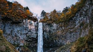 Preview wallpaper waterfall, rock, cliff, water, nature