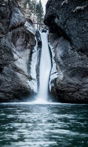 Preview wallpaper waterfall, rock, cliff, water, ice