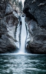 Preview wallpaper waterfall, rock, cliff, water, ice