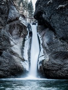 Preview wallpaper waterfall, rock, cliff, water, ice