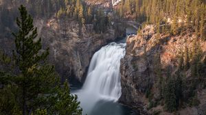 Preview wallpaper waterfall, rock, cliff, water, river, landscape