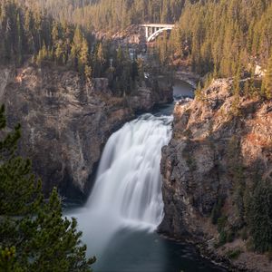 Preview wallpaper waterfall, rock, cliff, water, river, landscape