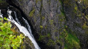 Preview wallpaper waterfall, rock, cliff, trees, nature