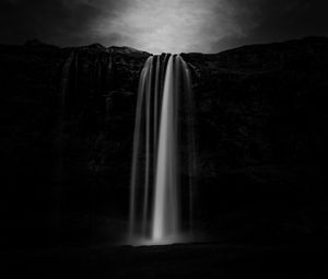 Preview wallpaper waterfall, rock, dark, nature