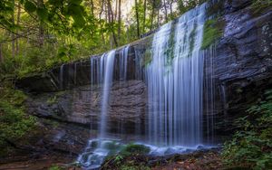 Preview wallpaper waterfall, rock, grass, trees