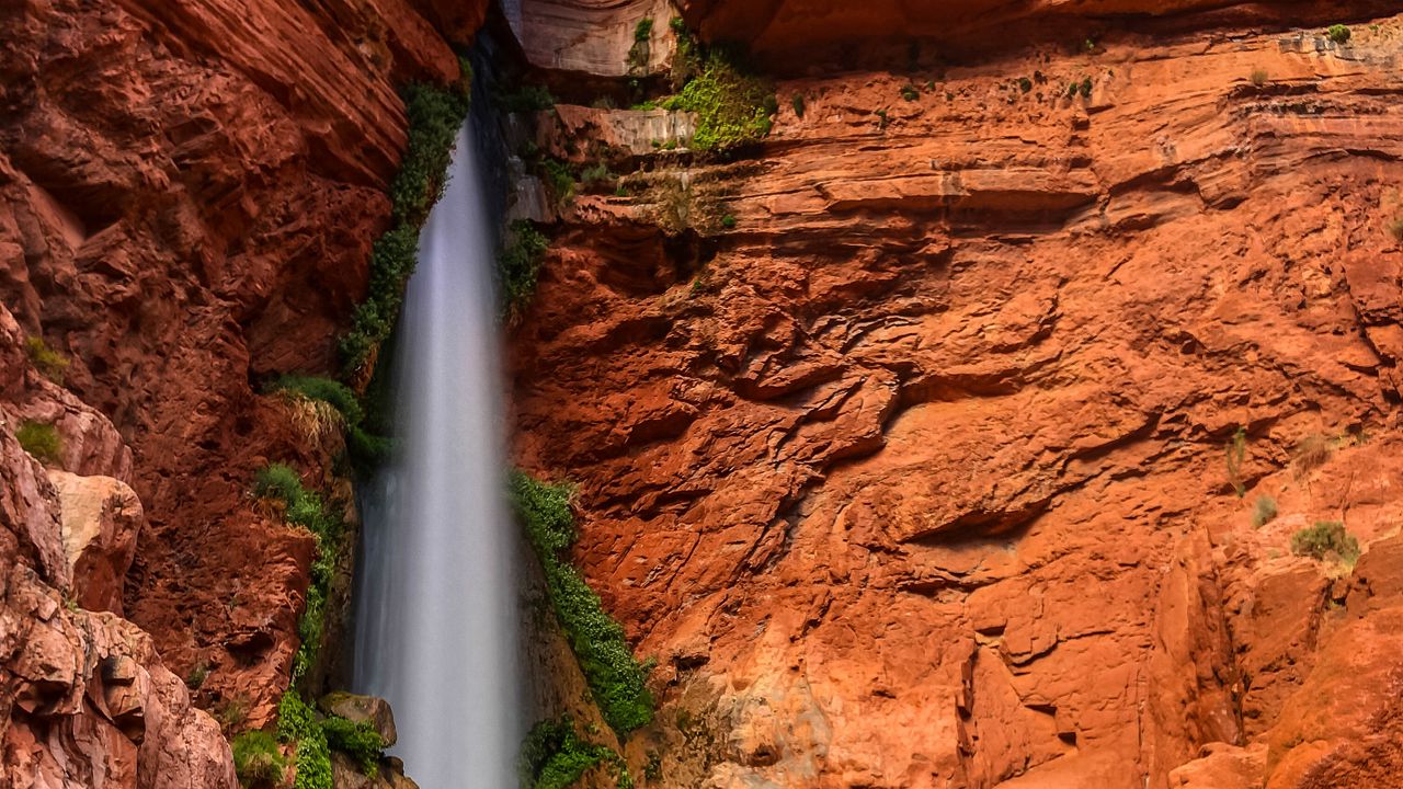 Wallpaper waterfall, rock, moss, nature