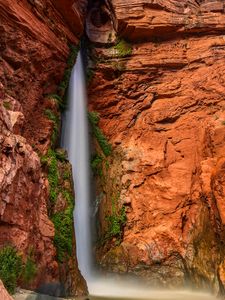 Preview wallpaper waterfall, rock, moss, nature