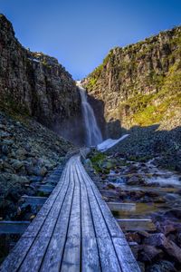 Preview wallpaper waterfall, rock, path, stones, landscape