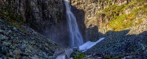 Preview wallpaper waterfall, rock, path, stones, landscape