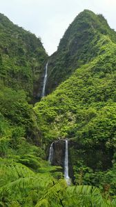 Preview wallpaper waterfall, rock, plants, stream